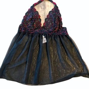 NWT FREDERICKS OF HOLLYWOOD red black babydoll